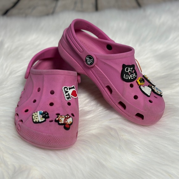 CROCS Kids Pink Clogs with Cat Lover Charms - Picture 1 of 6